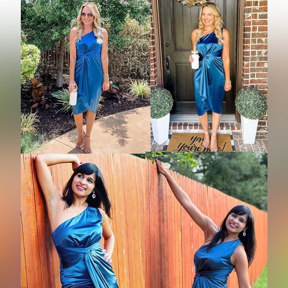 GRACE KARIN Women's One Shoulder Ruched Bodycon Satin Dress - Picture 2 of 5